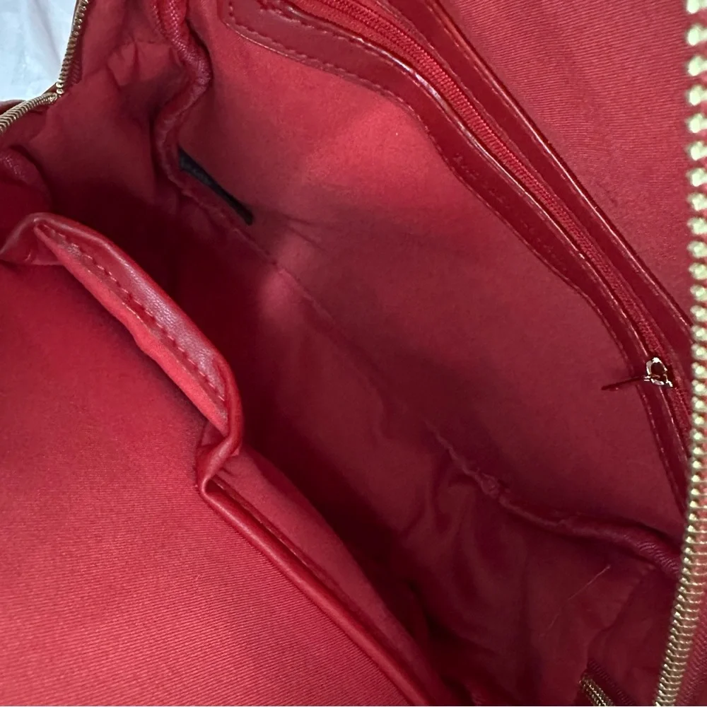 Badgley Mischka Bright Red Vegan Leather Gold Studded Backpack NWT